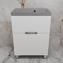 Style Line Тумба с кварцевой раковиной серый шелк Матис 70 белая матовая – фотография-2